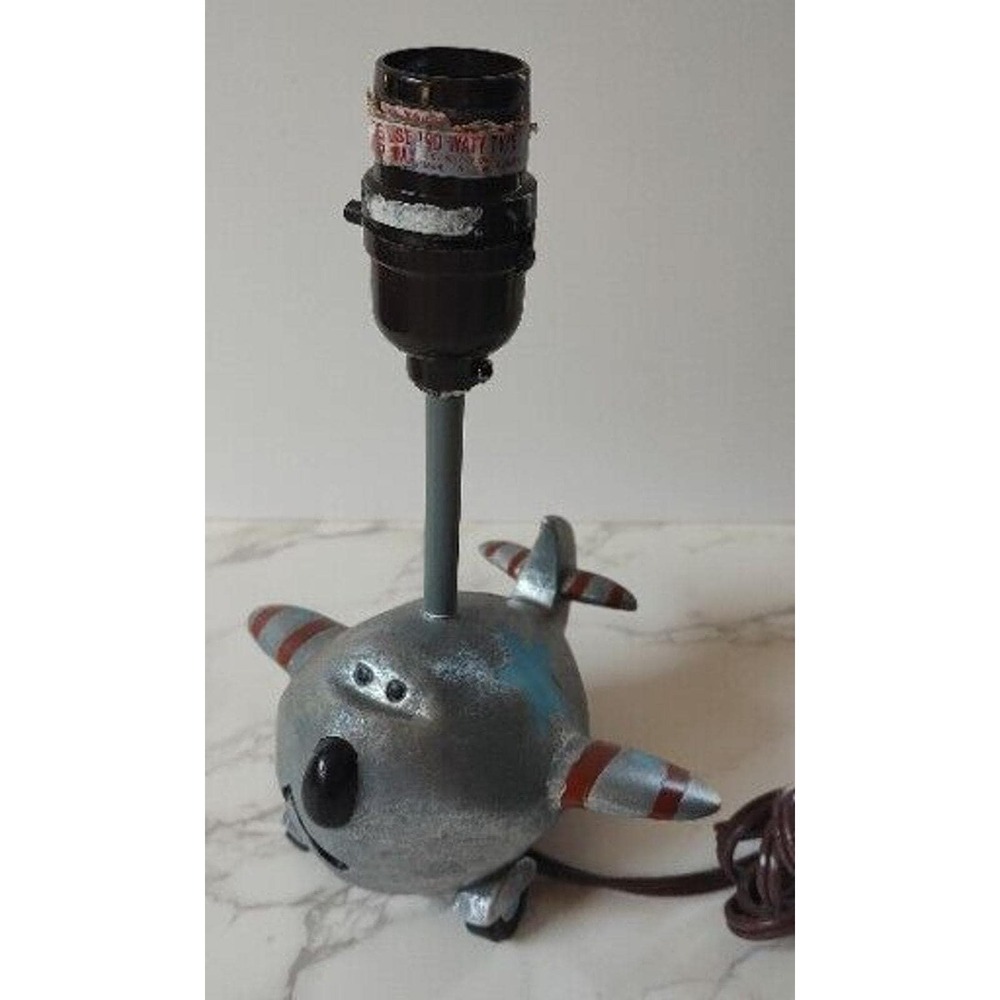 Nursery boys room lamp airplane pilot Air Force motif silver blue red works 408